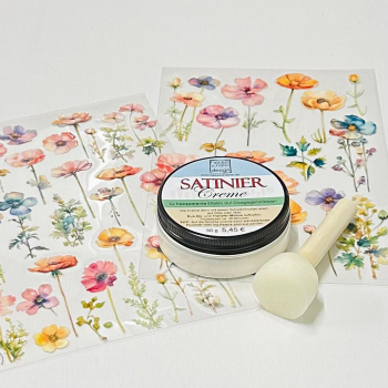 Satinee- Rubon Set, Aquarell Blumen, 4-teilig