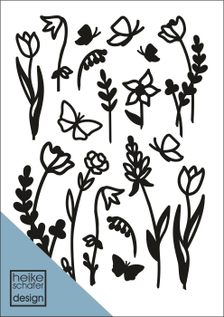 Satinier Schablone/ Aufkleber - Blumen-1 in Schwarz A5
