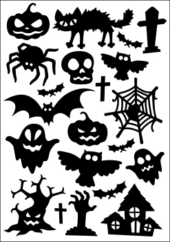 Satinier Schablone/ Aufkleber - Halloween 1 in Schwarz A5