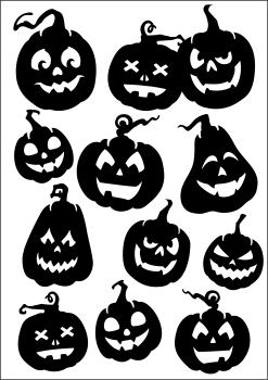 Satinier Schablone/ Aufkleber - Halloween Kürbisse in Schwarz A5