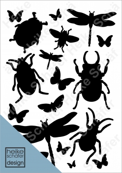 Satinier Schablone/ Aufkleber - Insekten in Schwarz A5