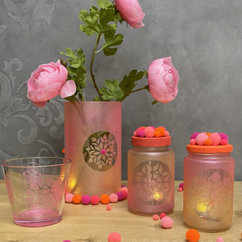 Pompons Set ca.80 Stk, Pink-Orange