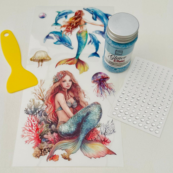 Mermaid Set 3, 4-teilig Rub On Aufkleber + Glittereffekt Creme