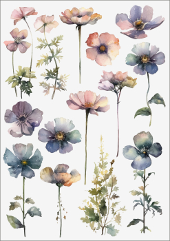 3D-Rub On Aufkleber - Aquarell Blumen 2 - RB3-045