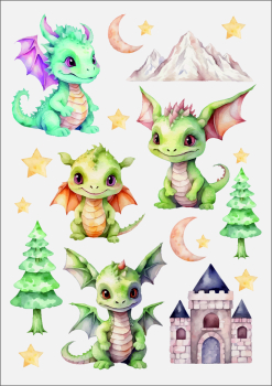 3D-Rub On Aufkleber - Mini Drachen - RB3-097