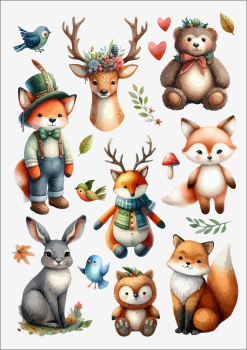 3D-Rub On Aufkleber - Waldtiere - RB3-111