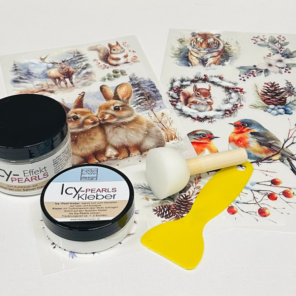 Rub Ons mit Icy Pearls, Set Hasen + Tiger, 6-teilig