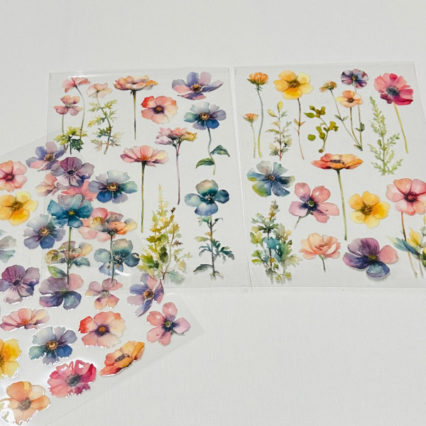3D-Rub On Aufkleber -Aquarell Blumen - Set 3-teilig