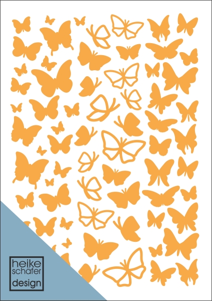 Satinier Schablone/ Aufkleber - 70 Schmetterlinge in Gold A5