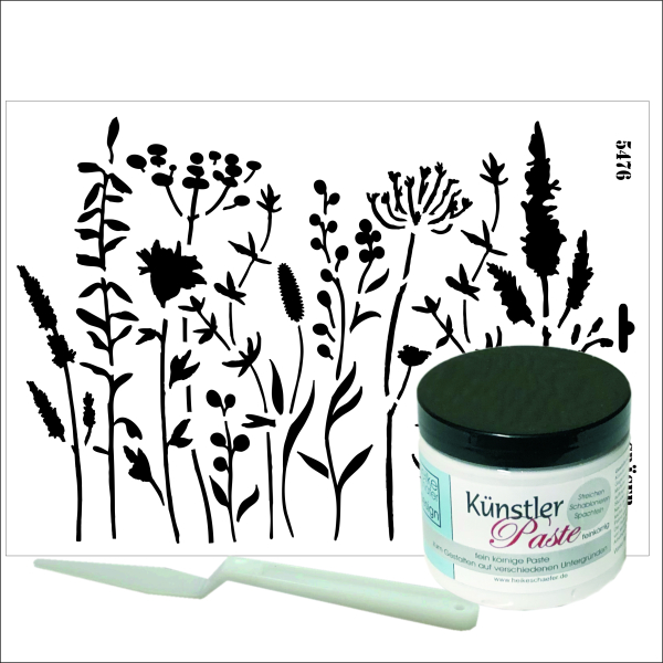 Set "Gräser", Schablone + Künstlerpaste + Spachtel