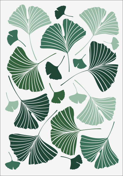 3D-Rub On Aufkleber - Ginko Blätter Grün - RB3-022