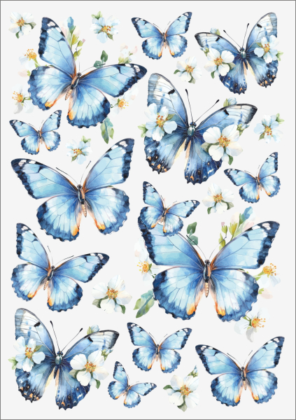 3D-Rub On Aufkleber - Schmetterlinge in Blau - RB3-048