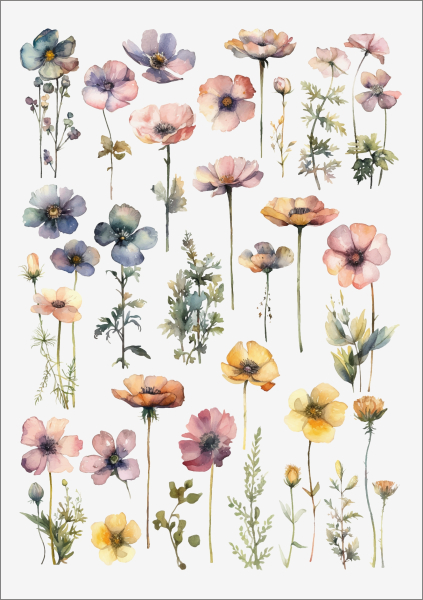 3D-Rub On Aufkleber - Auarell Blumen Mini 2 - RB3-082