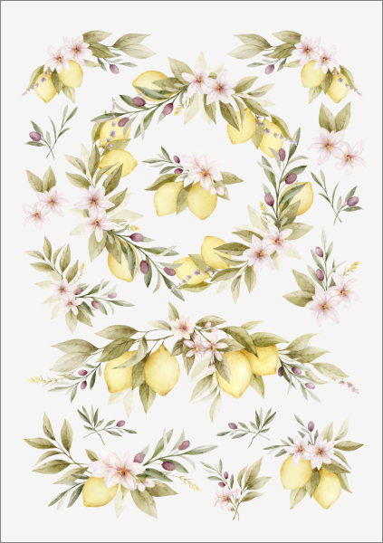 3D-Rub On Aufkleber - Zitronen und Oliven - RB3-090