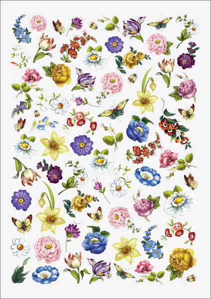 3D-Rub On Aufkleber - Bunte Blümchen - RB3-105