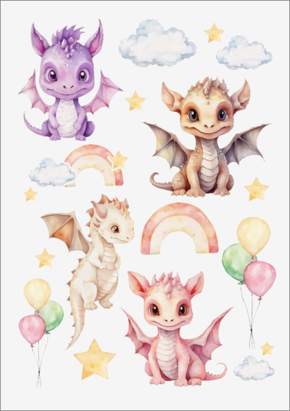 3D-Rub On Aufkleber - Mini Drachen - RB3-106