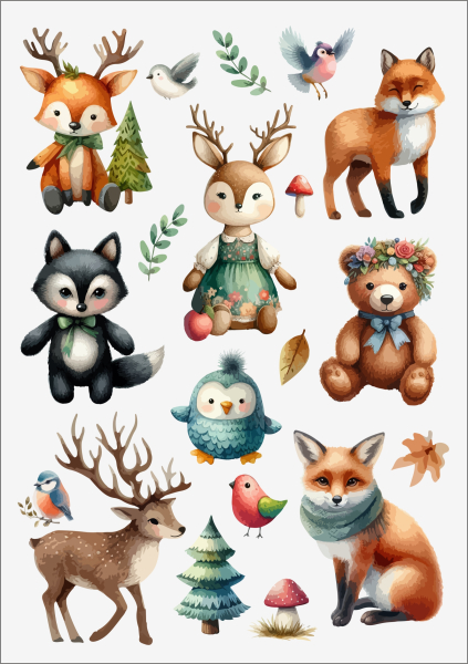 3D-Rub On Aufkleber - Waldtiere - RB3-112