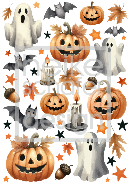 3D-Rub On Aufkleber - Bunte Halloween Kürbisse - RB3-161