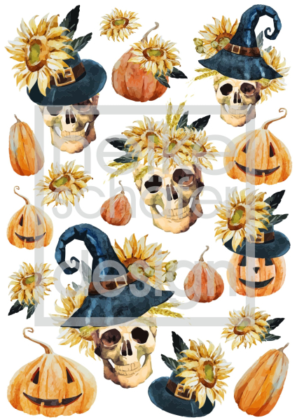 3D-Rub On Aufkleber - Halloween Kürbisse + Totenköpfe - RB3-163
