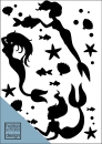 Satinier Schablone/ Aufkleber - Mermaids-2 in Schwarz A5