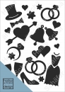 Satinier Schablone/ Aufkleber - Hochzeitsmotive in Schwarz A5