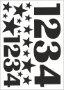 Satinier Schablone/ Aufkleber - Zahlen+Sterne in Schwarz A5