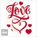 FT001 Folien Bügelmotiv 13x15cm in Hologramm Rot / Love mit Herzen 