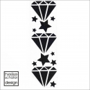 FT020 Folien Bügelmotiv 7x23cm in Hologramm Schwarz / Diamanten und Sterne 