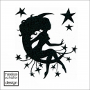 FT042 Folien Bügelmotiv 10x12cm in Hologramm Schwarz / Elfe im Mond 