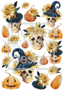 3D-Rub On Aufkleber - Halloween Kürbisse + Totenköpfe - RB3-163